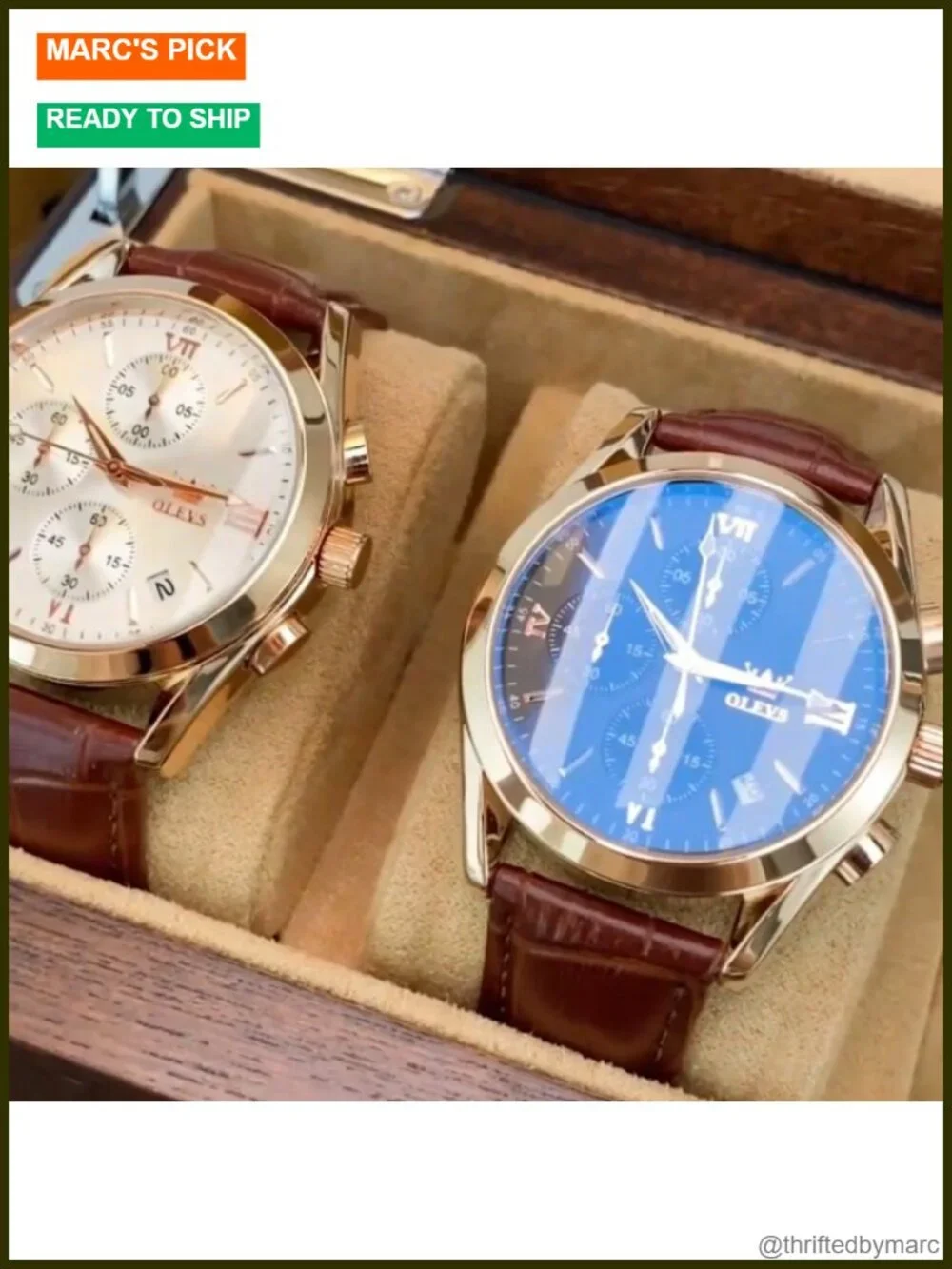 Men's Casual Leather Watch, Big Face Chronograph, Water Resistant Date Analog